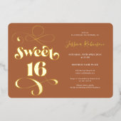 Boho terracotta Retro-Skript-Foto Sweet 16 Folieneinladung (Vorderseite)