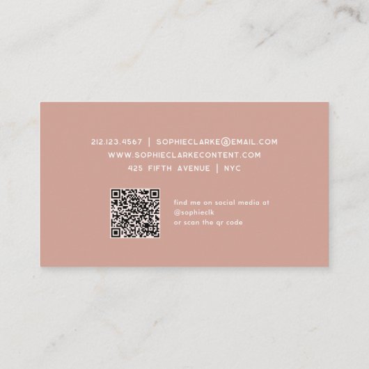 Boho Terracotta | Retro-Skript mit QR-Code Visitenkarte (Rückseite)