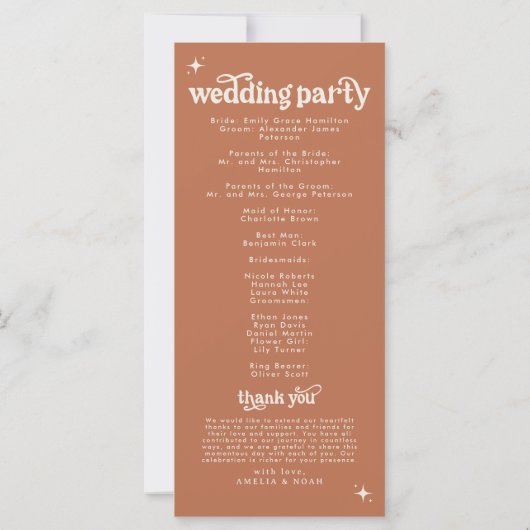 Boho Terracotta Retro Wedding Program (Rückseite)