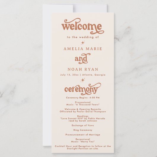 Boho Terracotta Retro Wedding Program (Vorderseite)