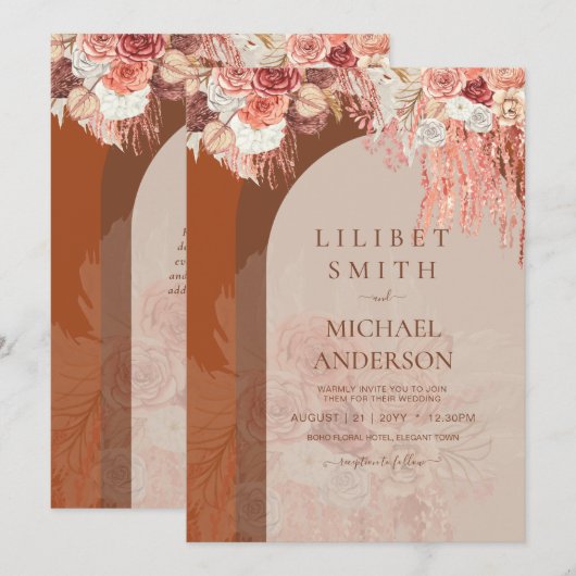 Boho Terracotta Rose Pampas Grass Floral Wedding (Vorne/Hinten)