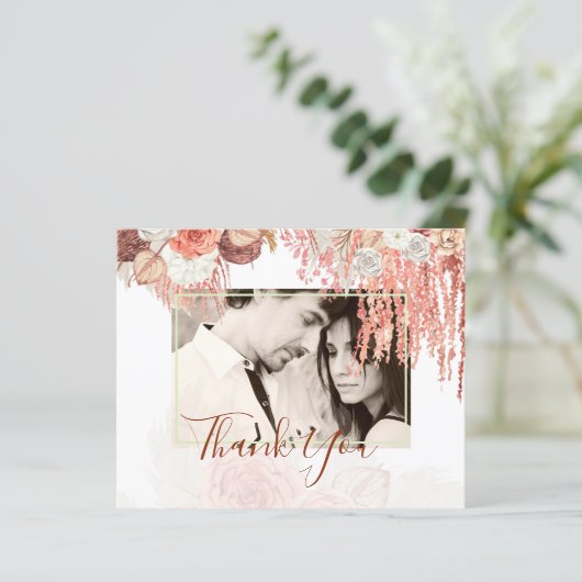 Boho Terracotta Rose Pampas Grass Floral Wedding (Stehend Vorderseite)