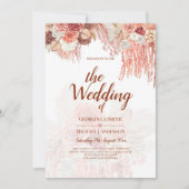 Boho Terracotta Rose Pampas Grass Floral Wedding Einladung (Vorderseite)