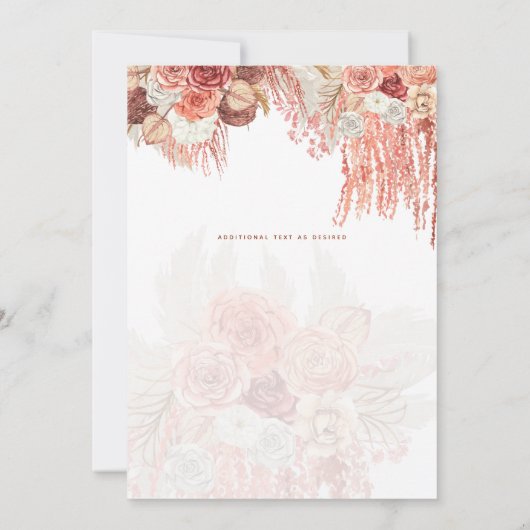 Boho Terracotta Rose Pampas Grass Floral Wedding Einladung (Rückseite)