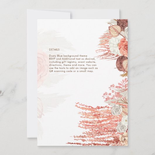 Boho Terracotta Rose Pampas Grass Floral Wedding Einladung (Rückseite)