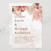 Boho Terracotta Rose Pampas Grass Floral Wedding Einladung (Vorne/Hinten)