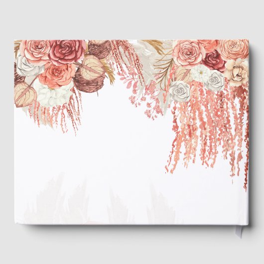 Boho Terracotta Rose Pampas Grass Floral Wedding Gästebuch (Rückseite)