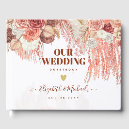 Boho Terracotta Rose Pampas Grass Floral Wedding Gästebuch