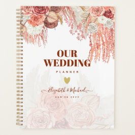 Boho Terracotta Rose Pampas Grass Floral Wedding Planer