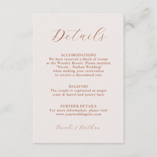 Boho Terracotta Rust Blume Wedding | Details ENCL Begleitkarte (Vorderseite)