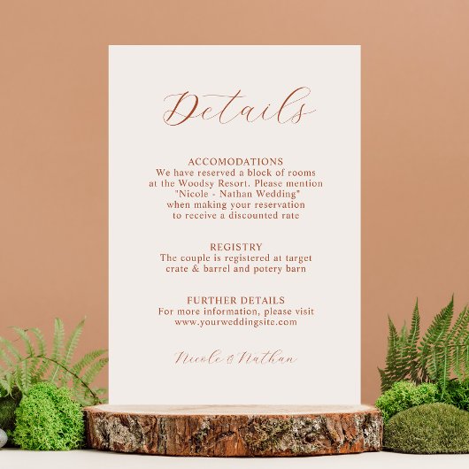 Boho Terracotta Rust Blume Wedding | Details ENCL Begleitkarte