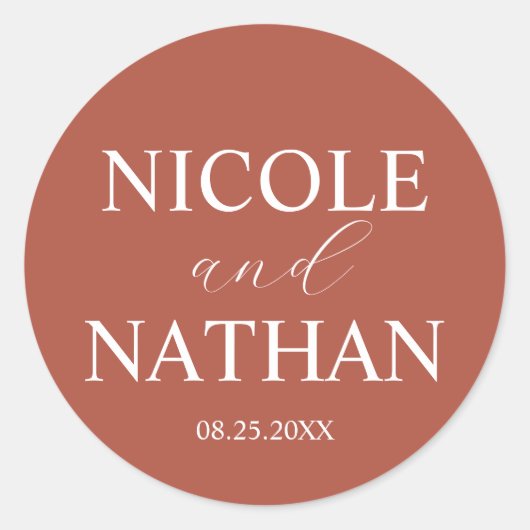 Boho Terracotta Rust Earth Tone Wedding Runder Aufkleber (Vorderseite)