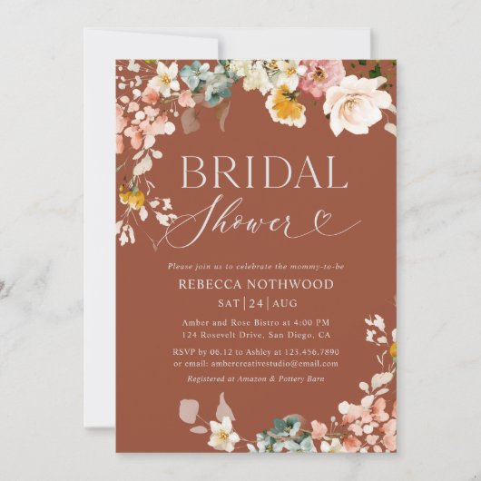Boho Terracotta Rust Fall Bridal Dusche Einladung (Vorderseite)
