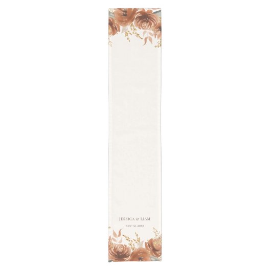 Boho Terracotta Rust Fall Floral Wedding Kurzer Tischläufer (Vorderseite)