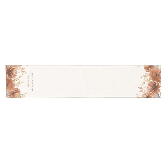 Boho Terracotta Rust Fall Floral Wedding Kurzer Tischläufer (Horizontal)