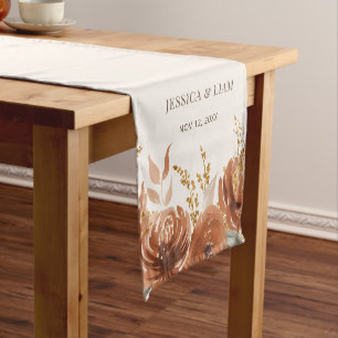 Boho Terracotta Rust Fall Floral Wedding Kurzer Tischläufer