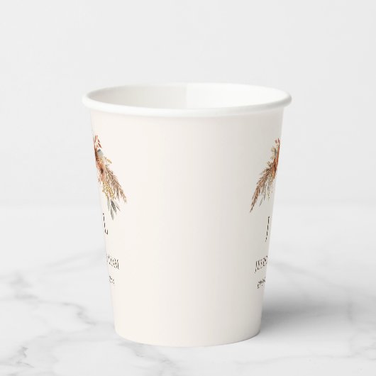 Boho Terracotta Rust Fall Floral Wedding Pappbecher (Links)