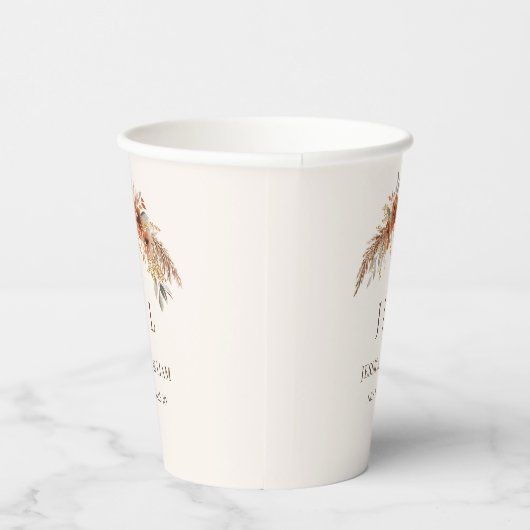 Boho Terracotta Rust Fall Floral Wedding Pappbecher (Rechts)