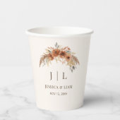 Boho Terracotta Rust Fall Floral Wedding Pappbecher (Vorderseite)