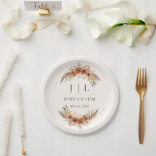 Boho Terracotta Rust Fall Floral Wedding Pappteller
