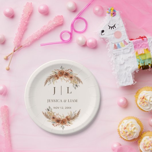 Boho Terracotta Rust Fall Floral Wedding Pappteller (Party)