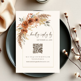 Boho Terracotta Rust Fall Floral Wedding QR Code RSVP Karte