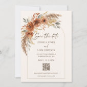 Boho Terracotta Rust Fall Floral Wedding QR Code Save The Date (Vorderseite)