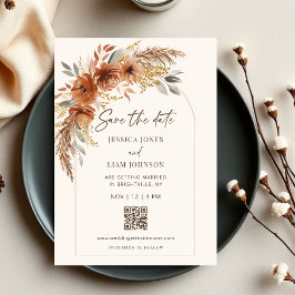 Boho Terracotta Rust Fall Floral Wedding QR Code Save The Date