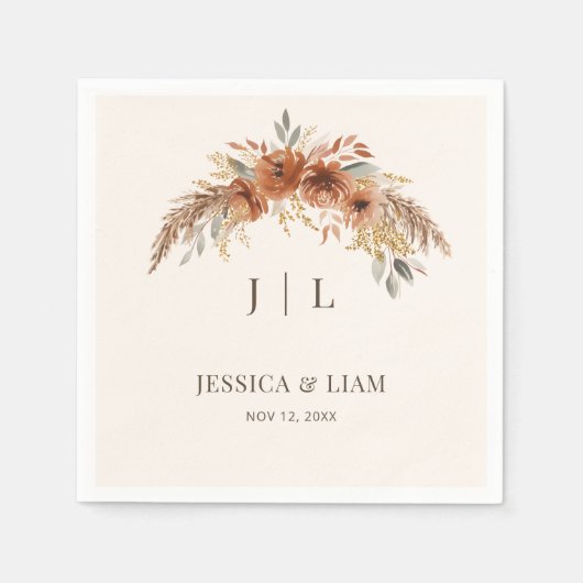 Boho Terracotta Rust Fall Floral Wedding Serviette (Vorderseite)