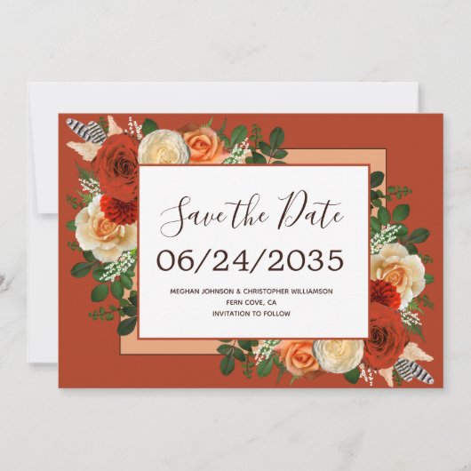 Boho Terracotta Rust Floral Pampas Grass Wedding Save The Date (Vorderseite)