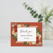 Boho Terracotta Rust Floral Wedding Thank You Postkarte (Stehend Vorderseite)