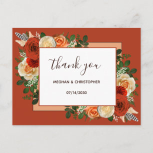 Boho Terracotta Rust Floral Wedding Thank You Postkarte