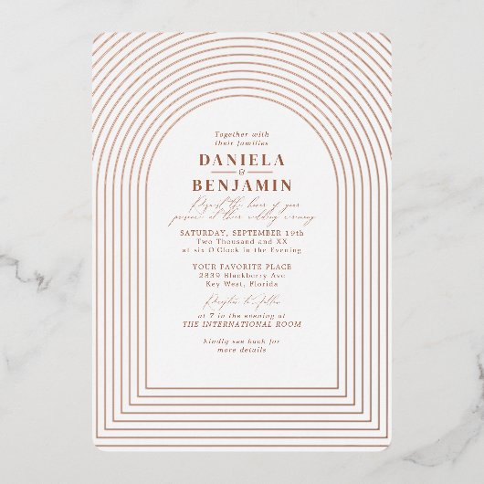 Boho Terracotta Rust Wedding Arch & UAWG QR Code Folieneinladung (Vorderseite)