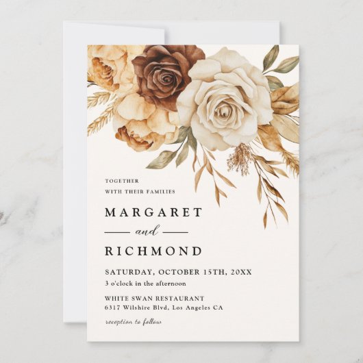 Boho Terracotta Rustic Floral Wedding Einladung (Vorderseite)