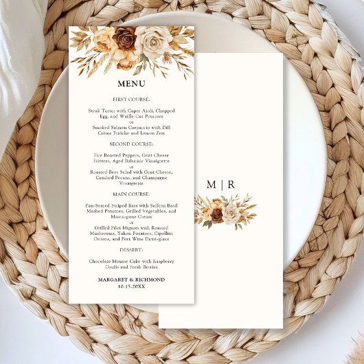 Boho Terracotta Rustic Floral Wedding Menu Menükarte