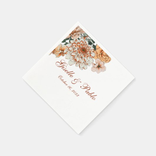 Boho Terracotta Sage Fall Floral Wedding Serviette (Ecke)