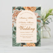 Boho Terracotta Sage Floral Arch Monogram Wedding Einladung (Stehend Vorderseite)