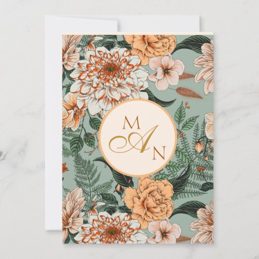 Boho Terracotta Sage Floral Arch Monogram Wedding Einladung (Rückseite)