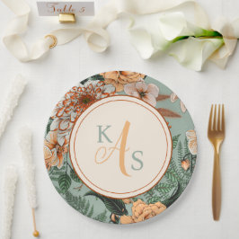 Boho Terracotta Sage Monogram Hochzeit im Herbst Pappteller