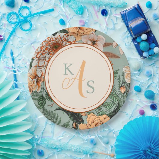 Boho Terracotta Sage Monogram Hochzeit im Herbst Pappteller (Party)