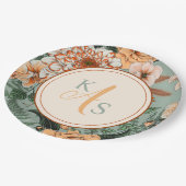 Boho Terracotta Sage Monogram Hochzeit im Herbst Pappteller (Schrägansicht)