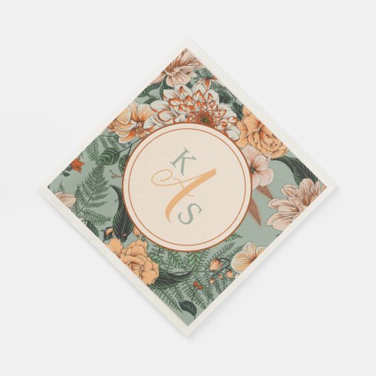 Boho Terracotta Sage Monogram Hochzeit im Herbst Serviette (Ecke)