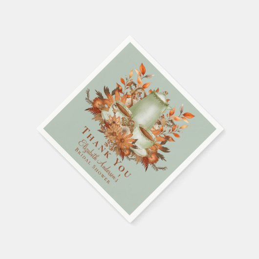 Boho Terracotta Sage Tee Party Abendessen Geschirr Serviette (Ecke)