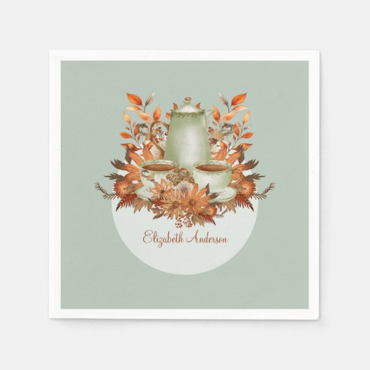 Boho Terracotta Sage Tee Party Florenz Serviette (Vorderseite)