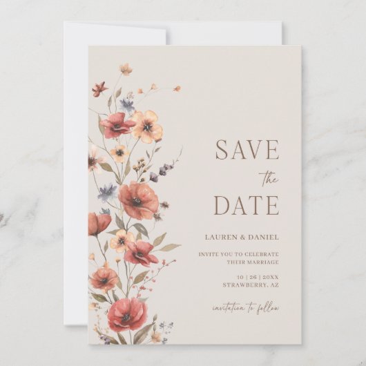 Boho Terracotta Save the Date Einladung Hochzeit (Vorderseite)