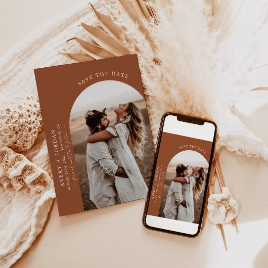 Boho Terracotta Save the Dates | Modernes Minimali Einladung