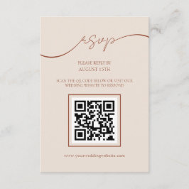Boho Terracotta Script QR Code Wedding RSVP Card Begleitkarte