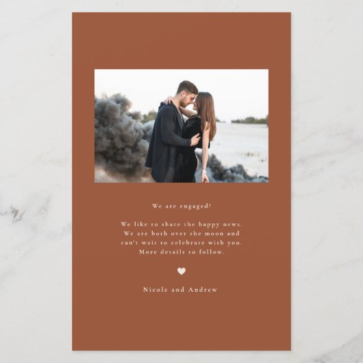 Boho Terracotta Script Verlobung Ankündigung (Rückseite)