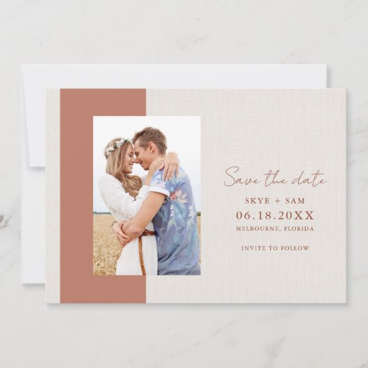 Boho Terracotta Simple Foto Wedding Save The Date (Vorderseite)