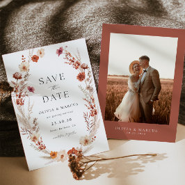 Boho Terracotta Taupe Wildblume Save The Date